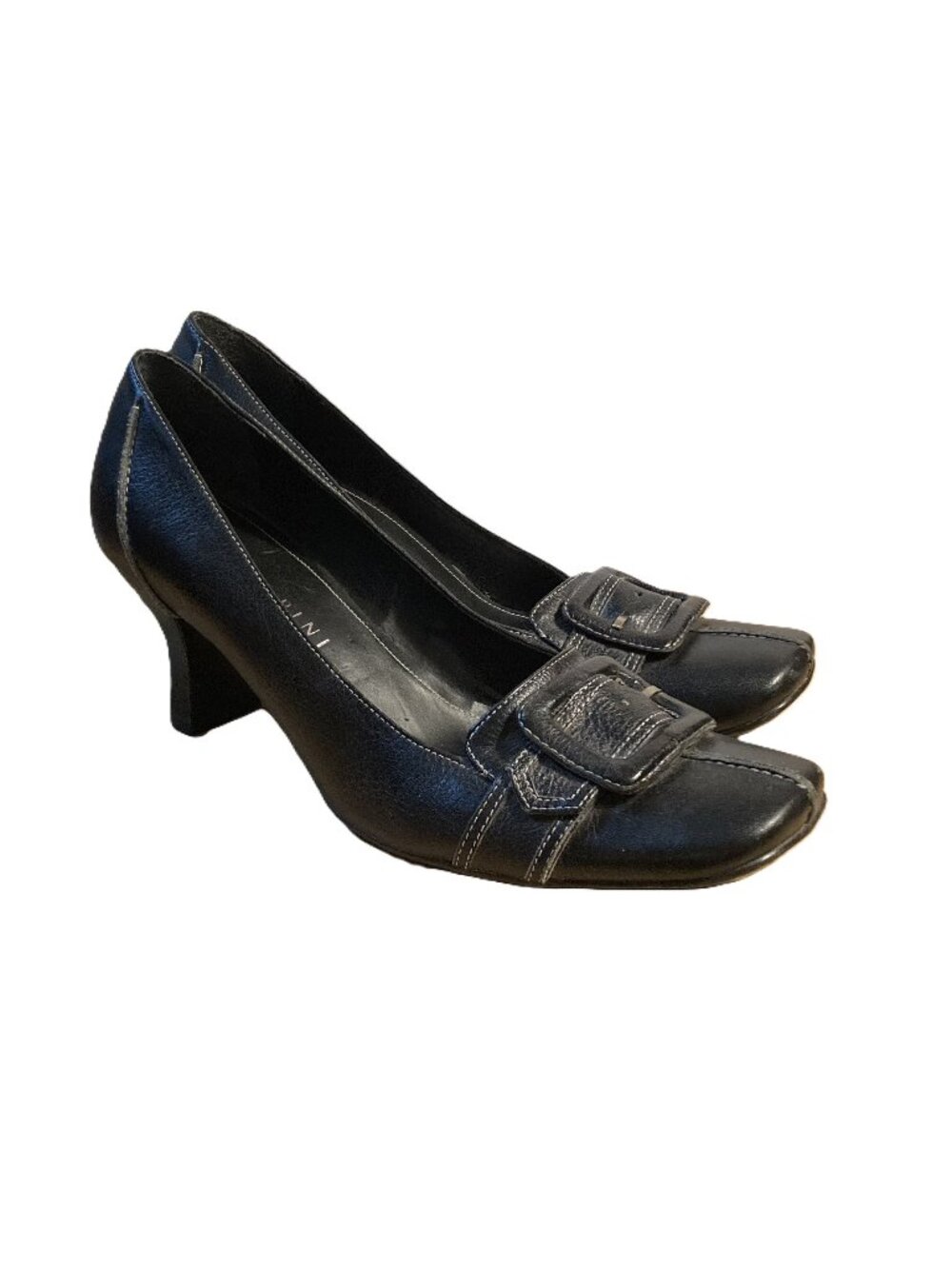 Gianni Bini Women's Black Leather Buckle Pumps Heels Size 8